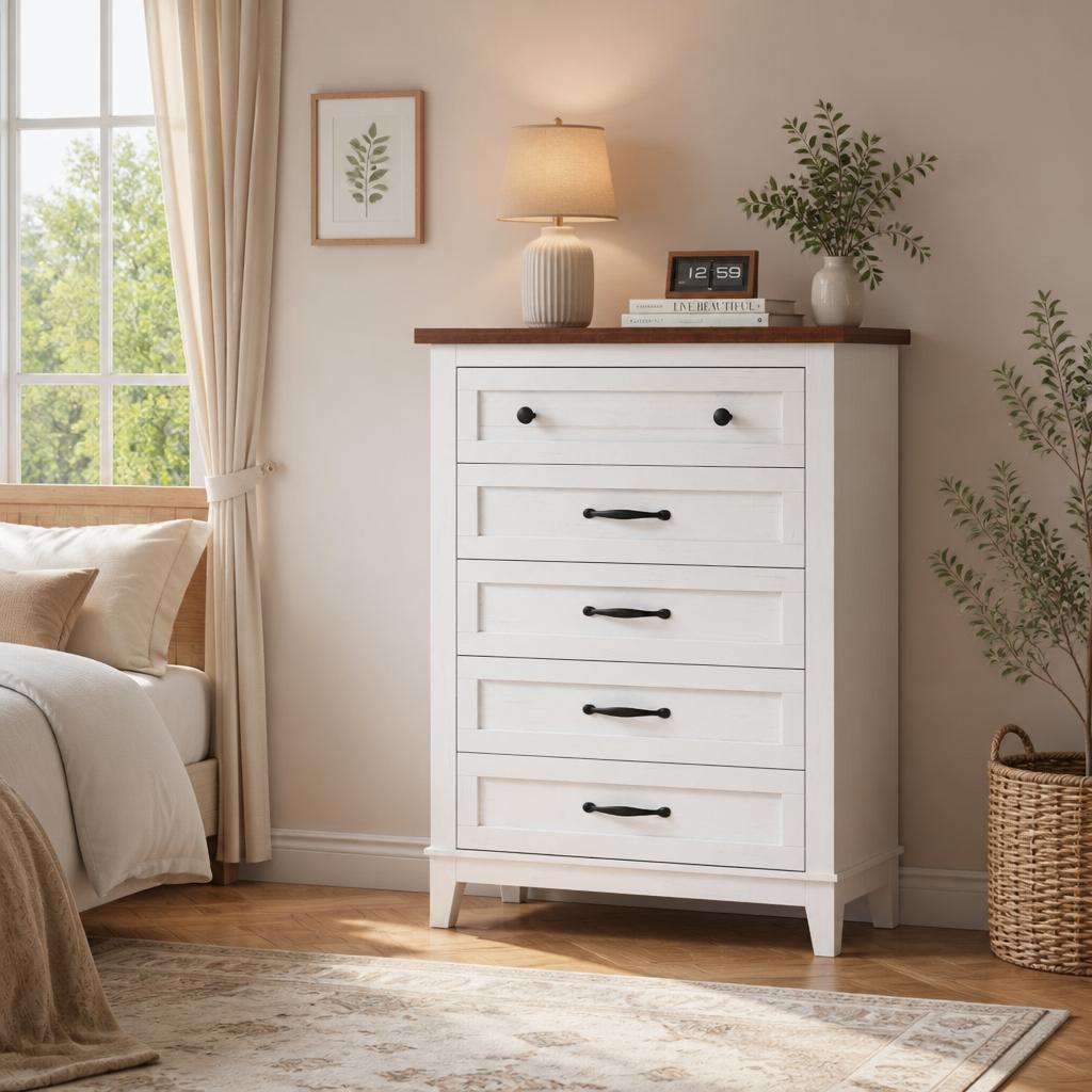 Bedroom Furniture - Cômoda vertical alta com 5 gavetas