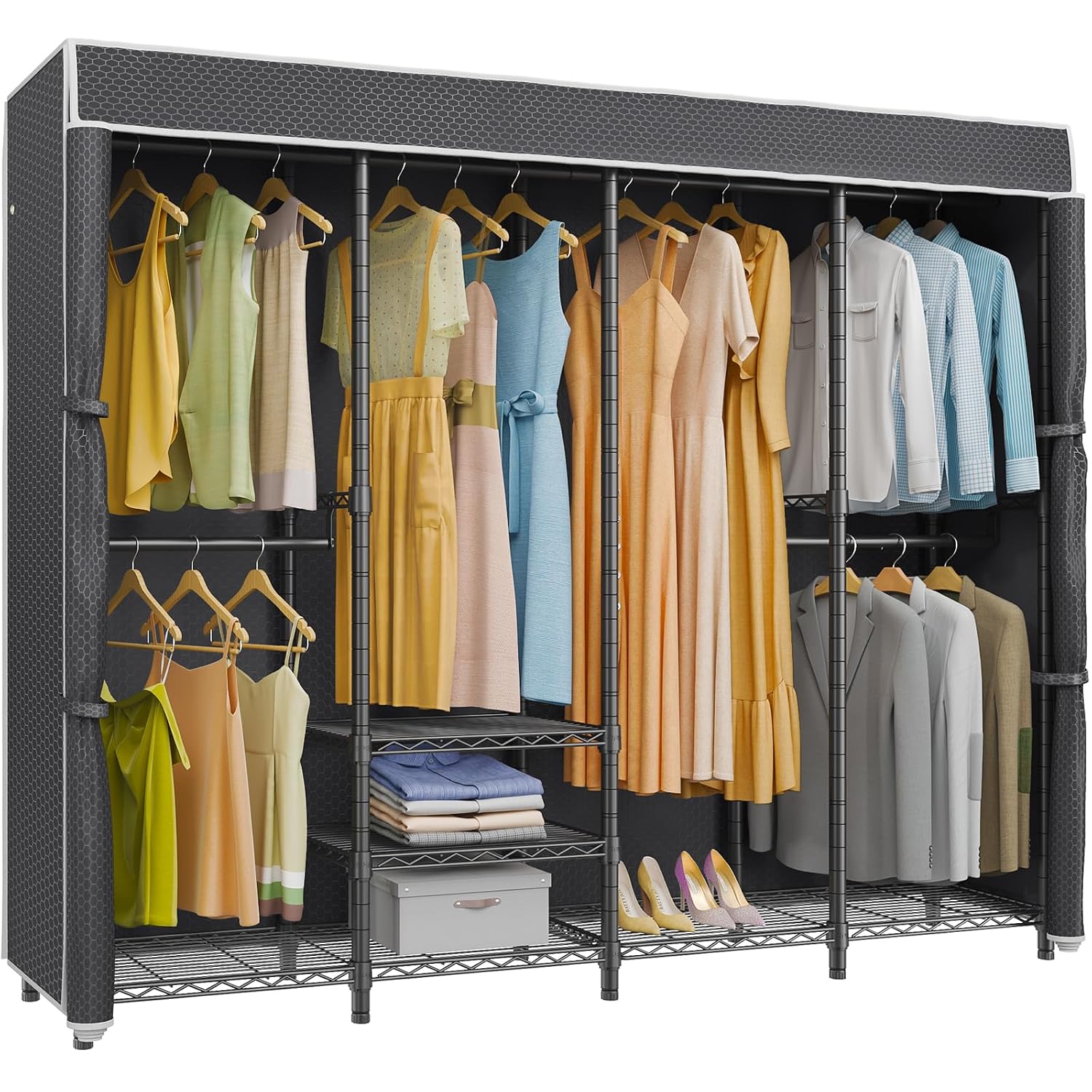 Wardrobe Closet Portable Fabric Cover - Arara de Roupa Média com Capa,