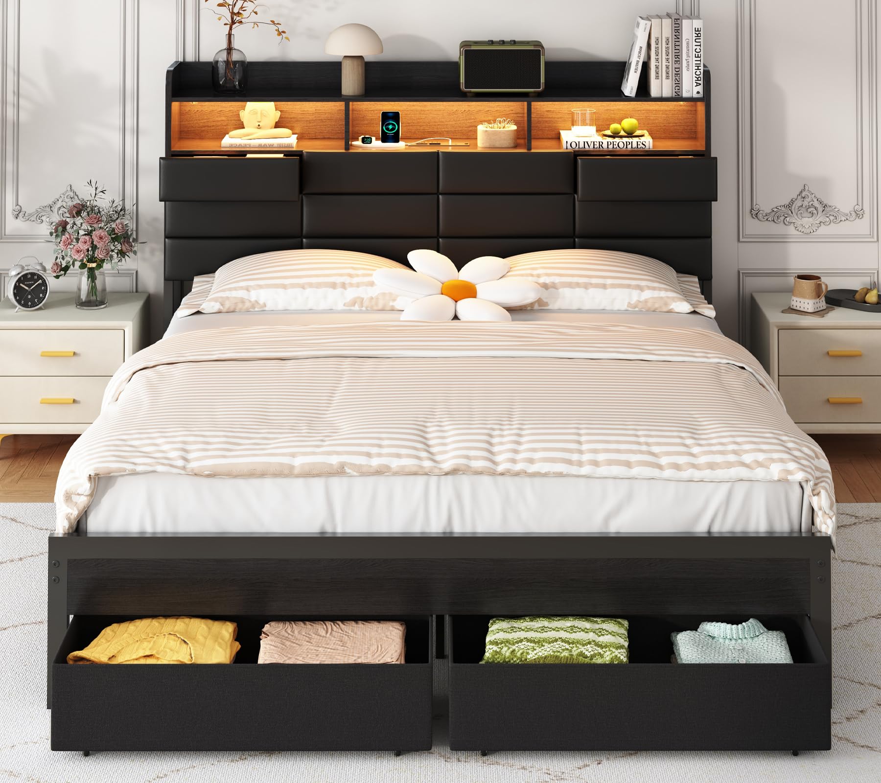 King Size Bed Frame With Storage Drawers - Estrutura de cama King Size com