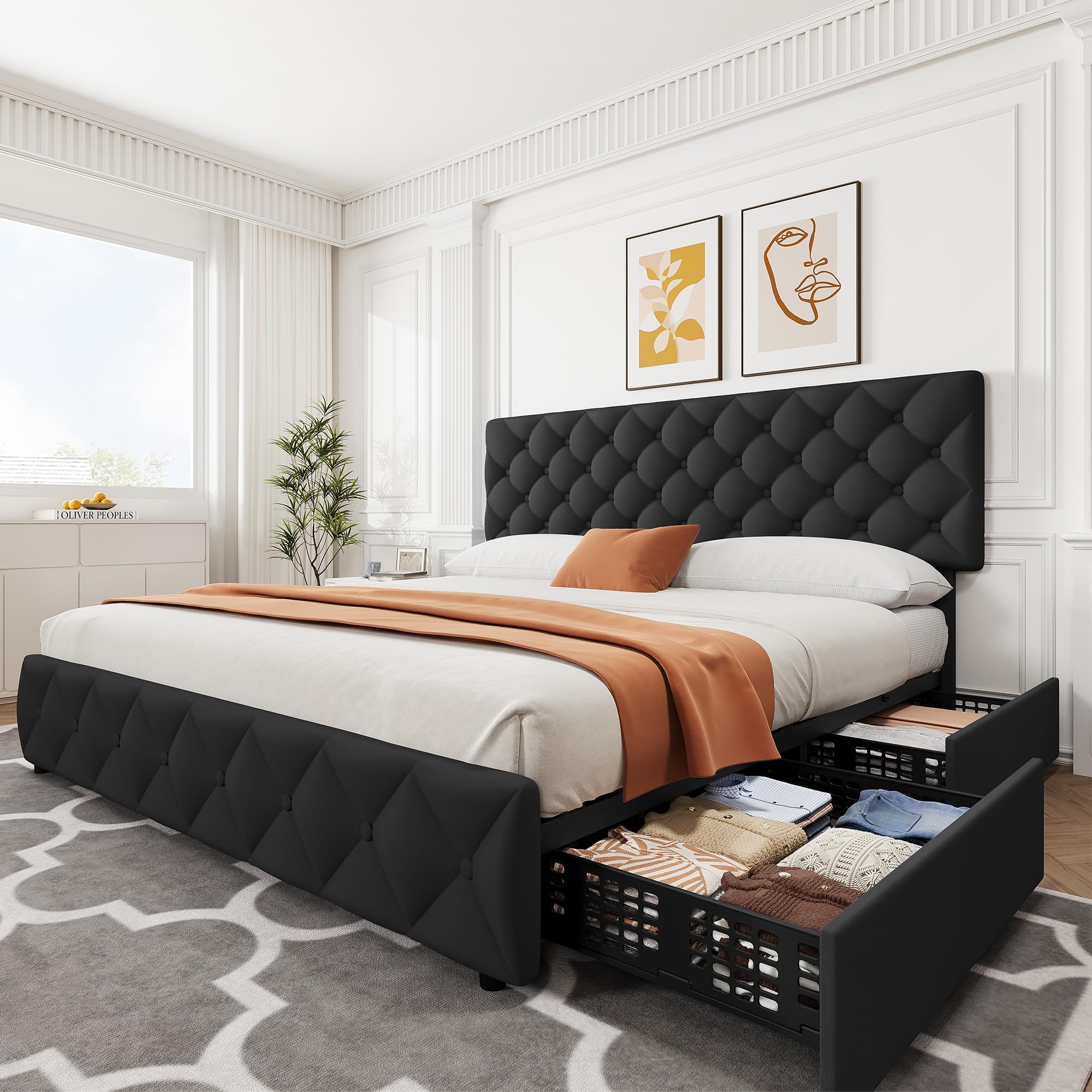King Size Bed Frame With Storage Drawers - Estrutura de cama tamanho king com