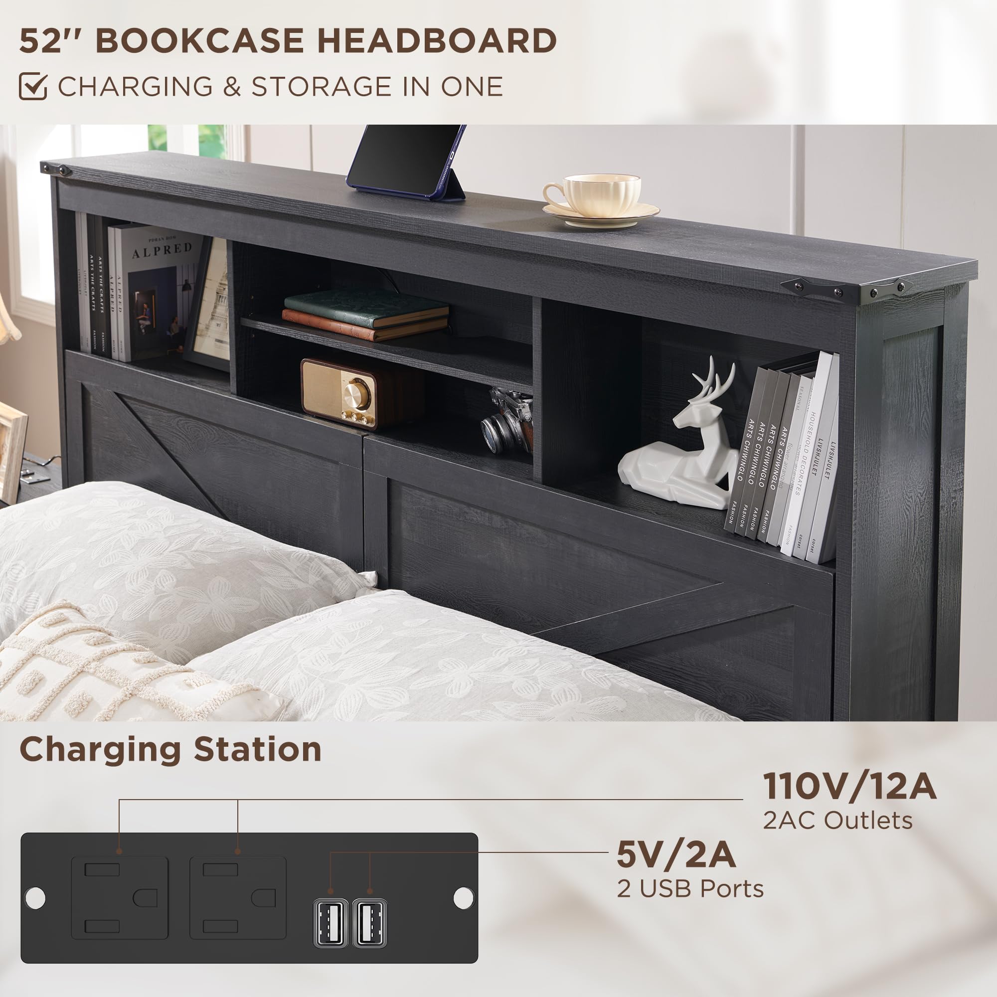 Estrutura de cama estilo rústi - King Size Bed Frame With Storage Drawers avaliação e preço