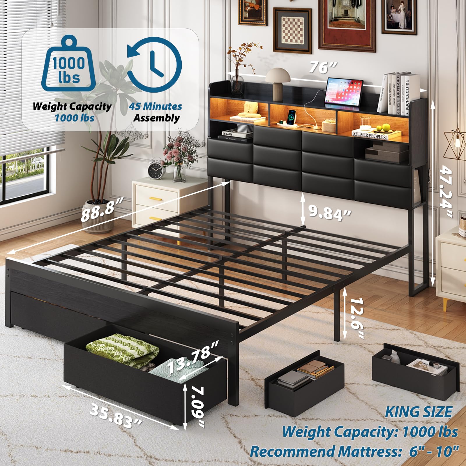 Estrutura de cama King Size co - King Size Bed Frame With Storage Drawers avaliação e preço