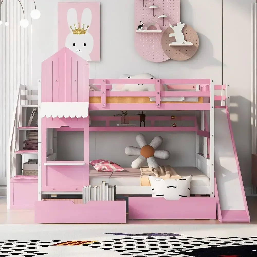 Beliche infantil com escadas,  - Bunk Bed With Stairs And Slide avaliação e preço