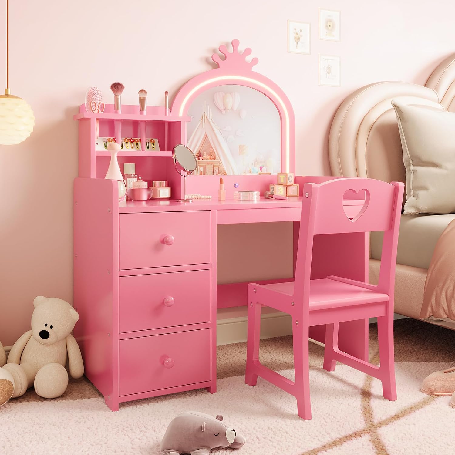 Mesa de Maquiagem Infantil com - Dressing Table Vanity With Lighted Mirror avaliação e preço