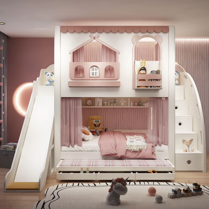 Cama infantil beliche de princ - Bunk Bed With Stairs And Slide avaliação e preço