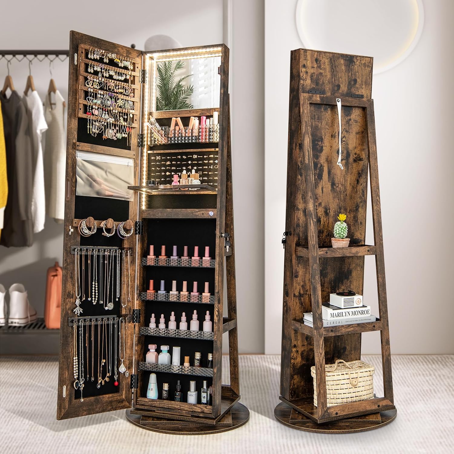 Espelho de joias com LED girat - Full Length Mirror Jewelry Armoire avaliação e preço