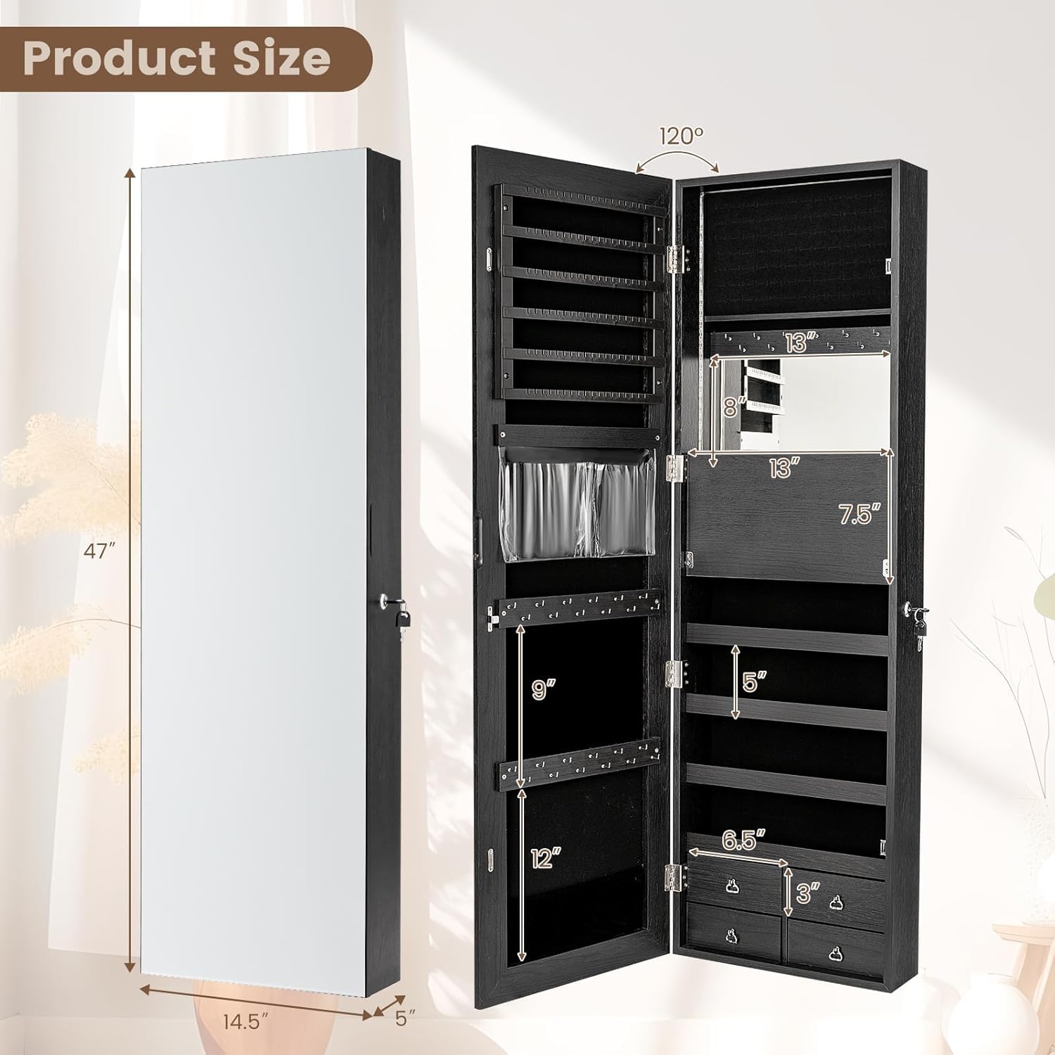 Armário de joias com iluminaçã - Full Length Mirror Jewelry Armoire avaliação e preço