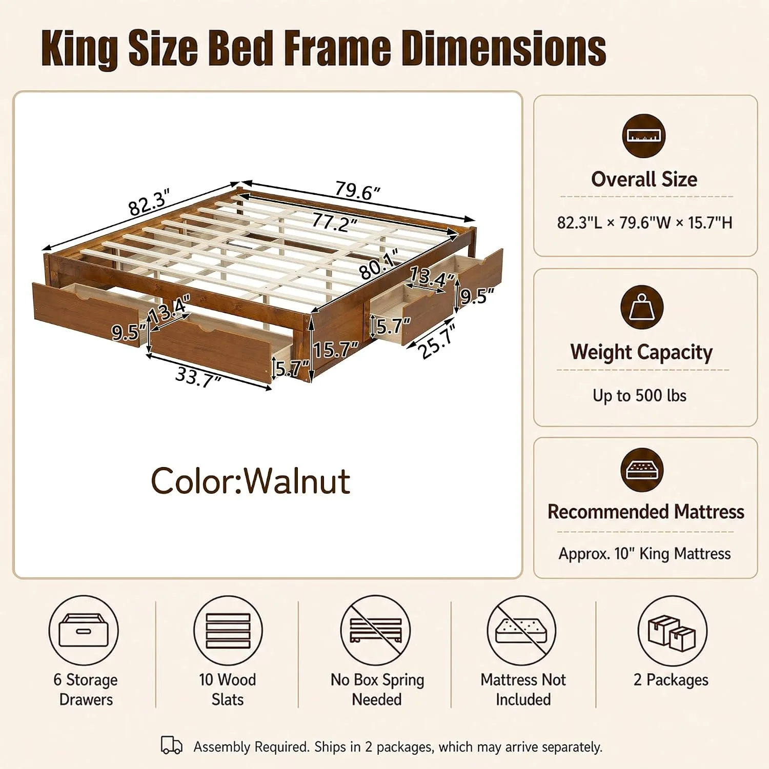 Estrutura de cama de plataform - King Size Bed Frame With Storage Drawers avaliação e preço