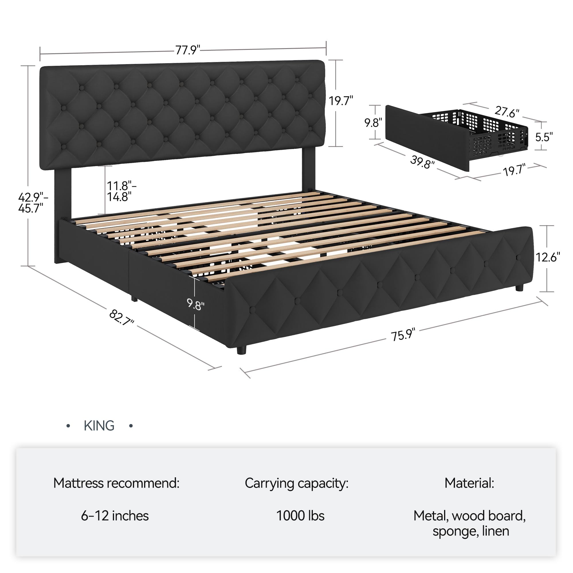 Estrutura de cama tamanho king - King Size Bed Frame With Storage Drawers avaliação e preço