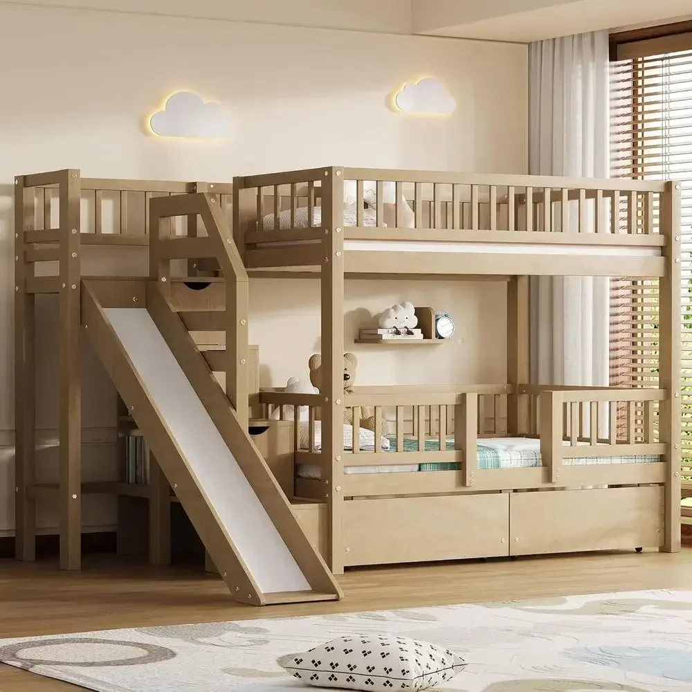 Beliche de madeira com dois lu - Bunk Bed With Stairs And Slide avaliação e preço