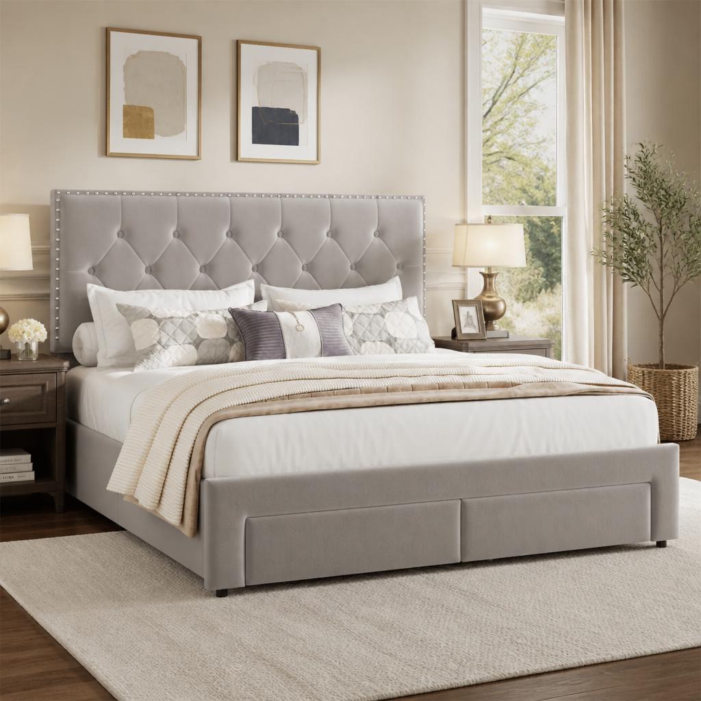 Estrutura de cama tamanho king - King Size Bed Frame With Storage Drawers avaliação e preço