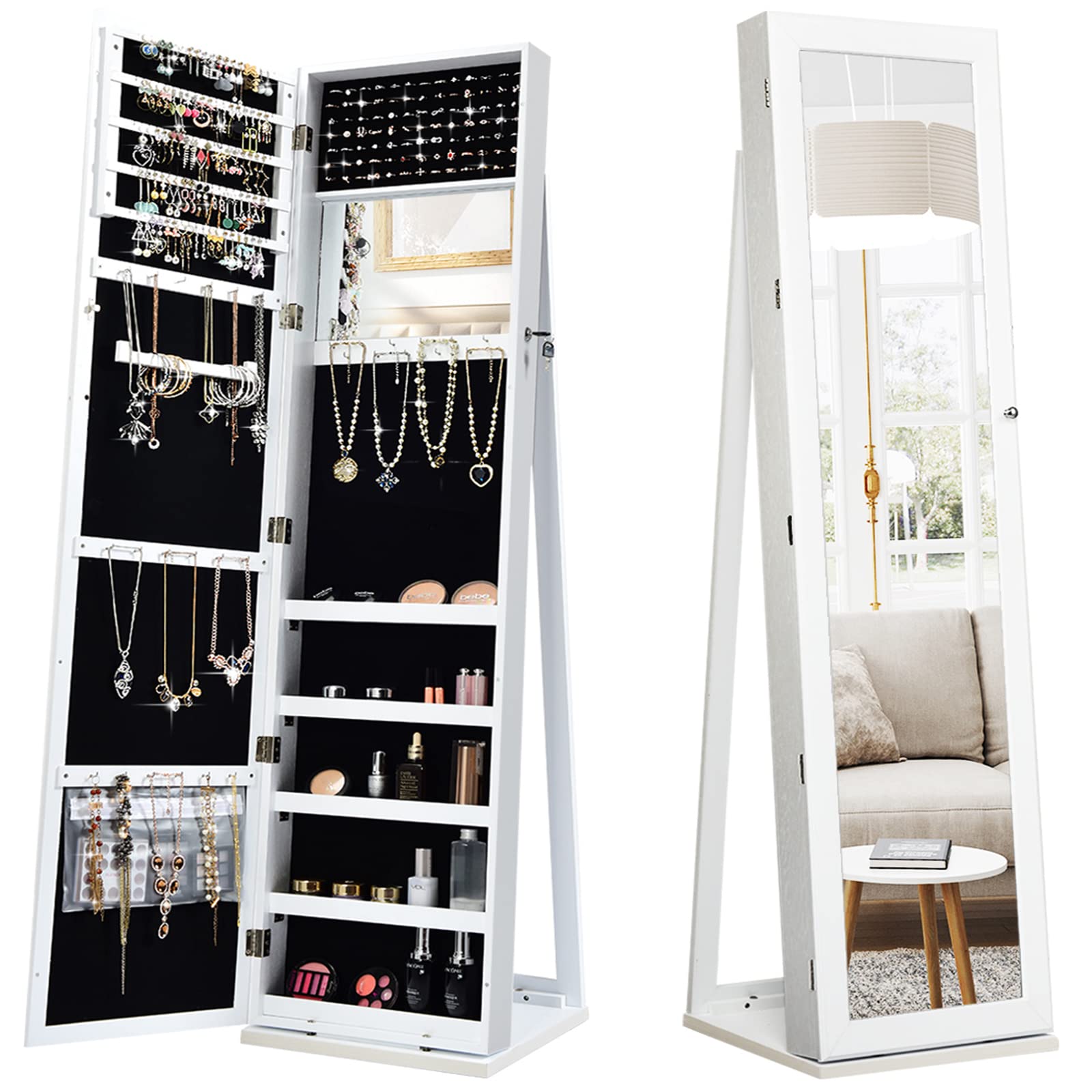 Armário de Joias de Chão com E - Full Length Mirror Jewelry Armoire avaliação e preço