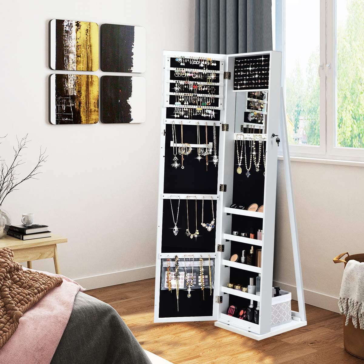 Armário de Joias de Chão com E - Full Length Mirror Jewelry Armoire avaliação e preço