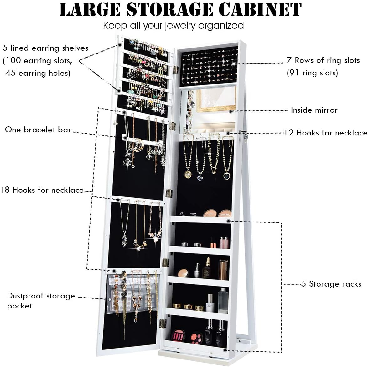 Armário de Joias de Chão com E - Full Length Mirror Jewelry Armoire avaliação e preço